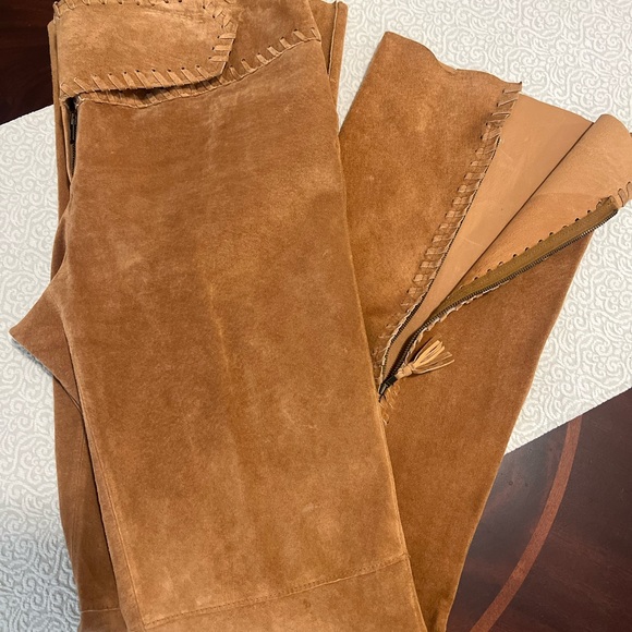 Arden B. Leather Suede Split Flare Zip Back Pant Legs Boho Y2K Festival Size 8 - Picture 2 of 16